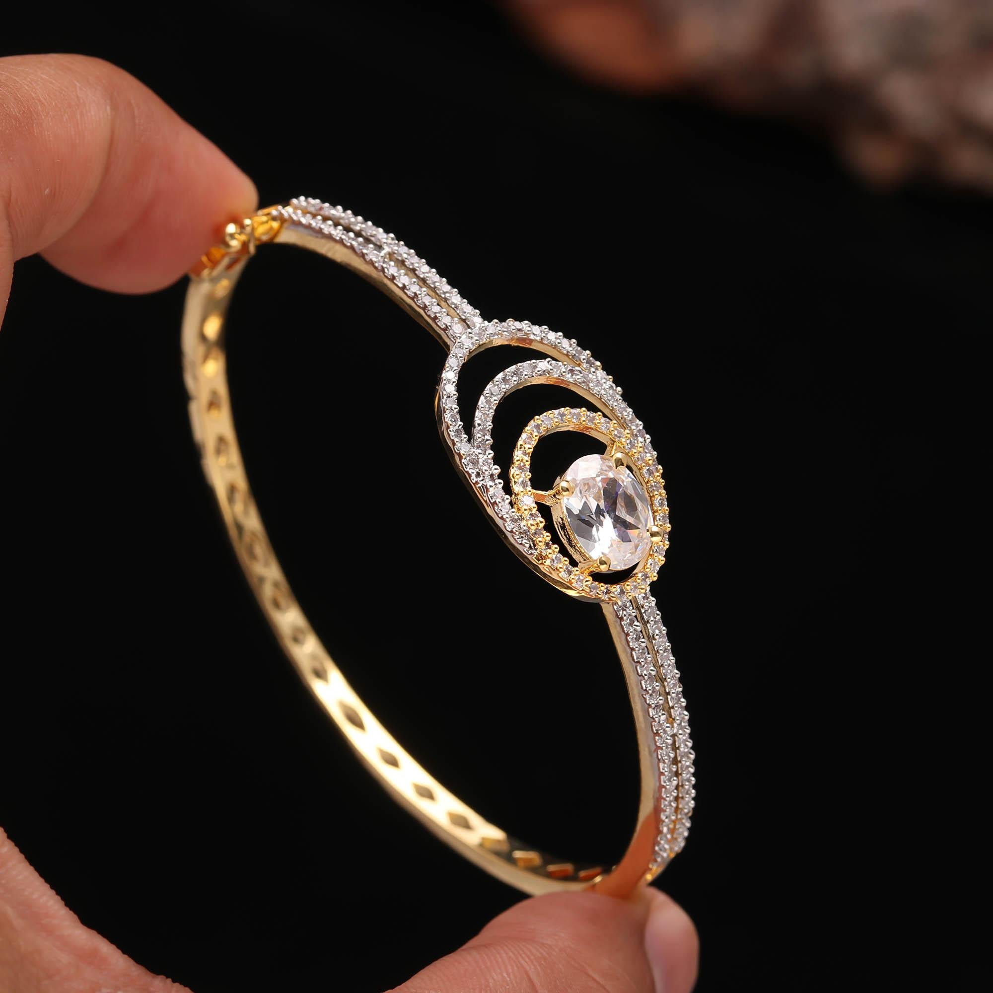 Gold & Diamond Bangle for Women | Designer CZ Stone Bracelet for Party & Bridal Wear